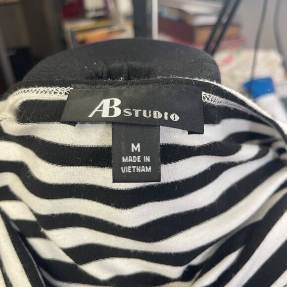 AB Studio Size Medium Black & White Striped Cowl Neck Tunic Top - Picture 6 of 9